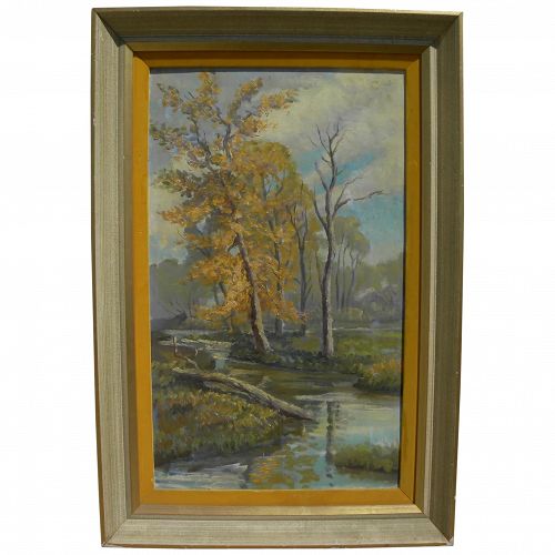 Impressionist American painting creek in autumn