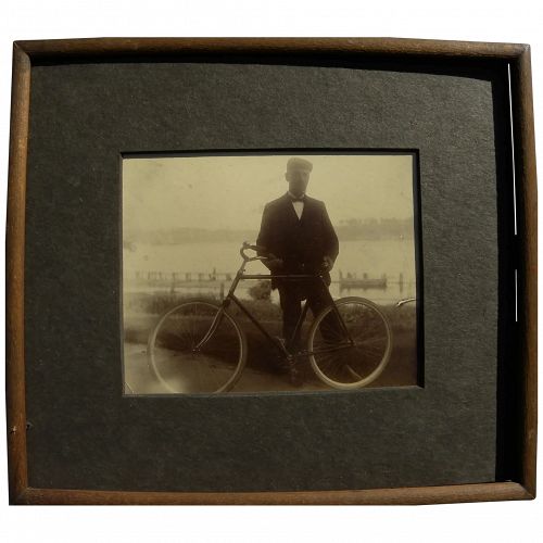 Vintage original photograph of 1890's bicyclist