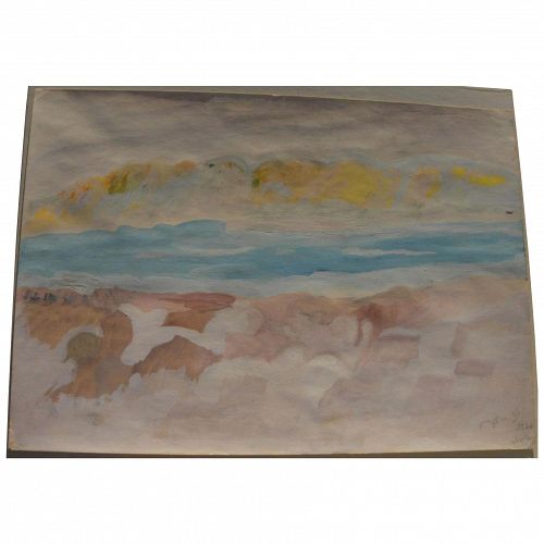 Vintage Israeli watercolor painting of the Dead Sea signed and dated 1970