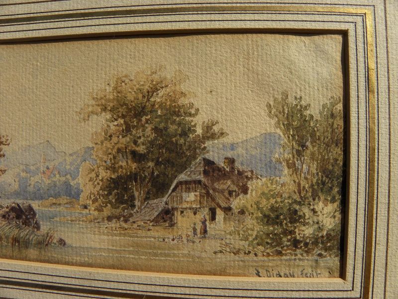 FRANCOIS DIDAY (1802-1877) fine watercolor painting house in a landscape by noted Swiss artist