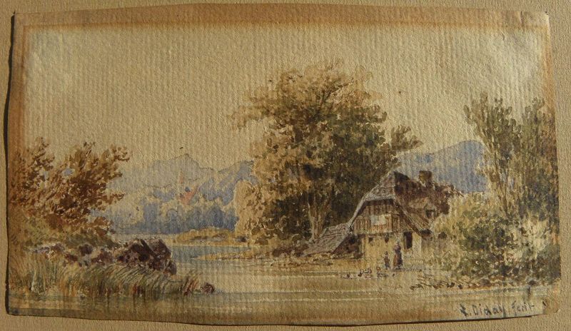 FRANCOIS DIDAY (1802-1877) fine watercolor painting house in a landscape by noted Swiss artist