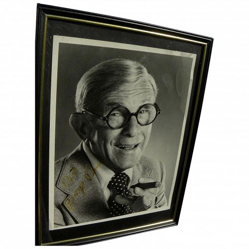 George Burns with cigar autographed black and white photo