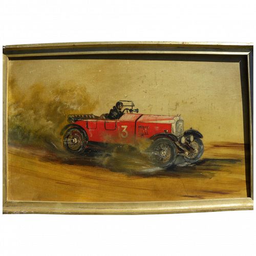 Automobilia painting of early race car