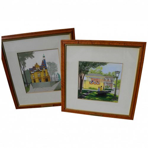 HELEN FEDERICO (1921-2012) **pair** gouache paintings of upstate New York State landmarks by noted illustrator