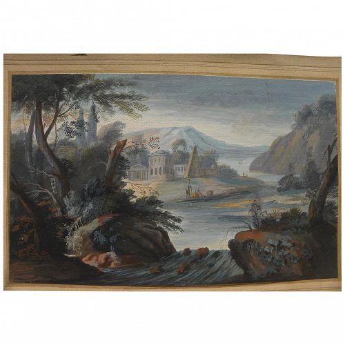 Old Master gouache classical landscape painting style C Lorrain 1600s