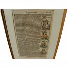 Nuremberg Chronicles original illustrated 1493 woodcut leaf from landmark early printed book