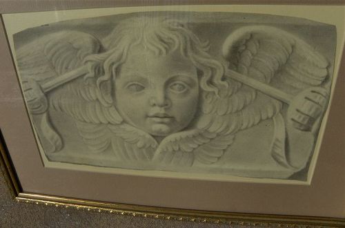 Antique or old master charcoal drawing of putto