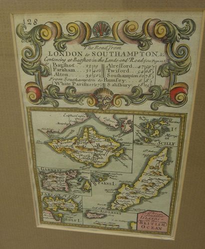 Antique English engraved 1753 map British islands nicely framed