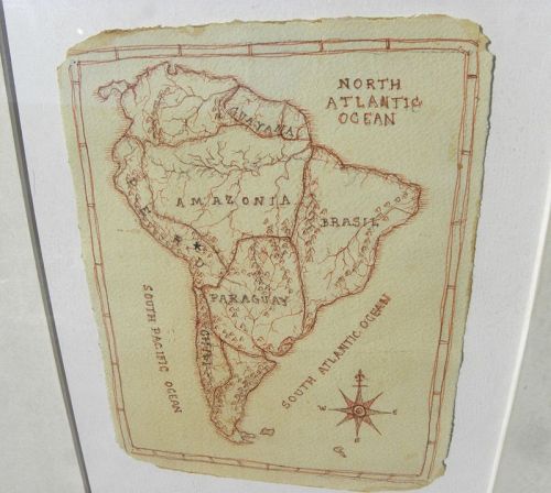 Antique hand drawn map of South America likely by school child