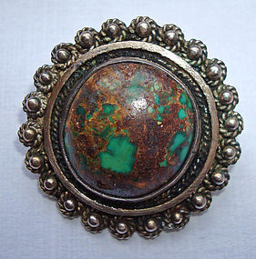 Vintage Silver Pin and Pendant with Fine Turquoise Stone