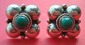 Vintage Sterling Mexico Jade Earrings all Hallmarks circa 1940's