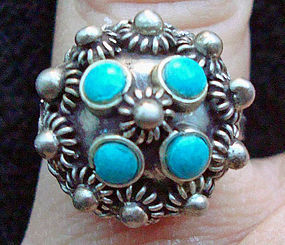 Vintage Taxco Mexico Sterling and Turquoise Ring all Hallmarks
