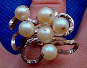 Sterling Pearl Ring Mod Design Hallmarked Unique