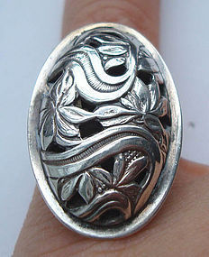 Sterling Floral Foliate Design Ring Maker's Mark BEAU