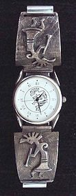 Vintage Native American Navajo Kokopelli Watch Sterling Silver Signed