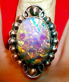 Vintage Sterling Silver Faux Fire Opal Ring Taxco Mexico Many Colors
