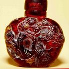 Chinese Natural Amber Snuff Bottle with Two Cranes