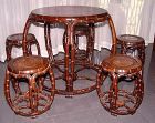 Chinese Jichimu (Chicken Wing) Drum Table and 5 Stools - 19C.