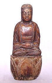 Chinese Lacquered Wooden Altar Buddha - Ming (17 C.)