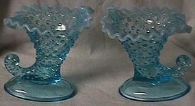 Fenton Hobnail Blue Opalescent  Candleholder Pair