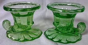 Imperial Glass Company Pair Green Candlesticks