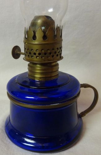 Nutmeg Cobalt Miniature Oil Lamp & Chimney 6.5"