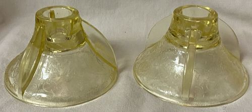 Florentine #2 Yellow Candlestick Pair 2.75" Hazel Atlas Glass Company