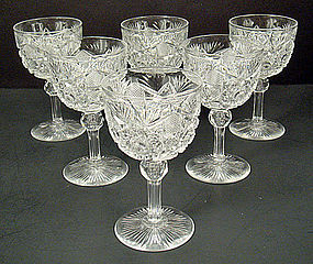 6 Antique American Brilliant Cut Crystal Wine Glasses