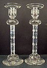 Pair of Art Nouveau Engraved Crystal Candle Holders