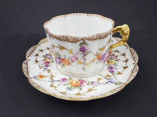Charming Antique F. Hirsch Dresden Tea Cup & Saucer