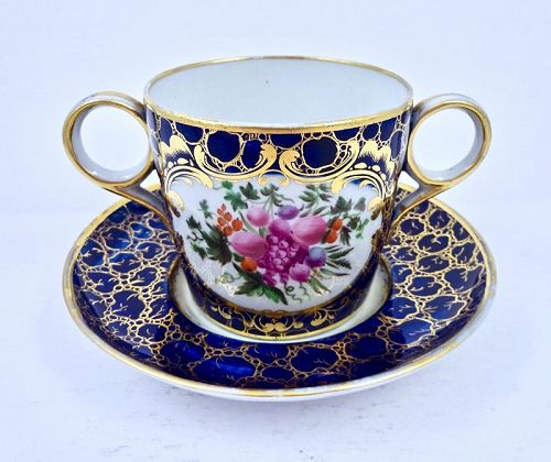 Worcester Chamberlain Double Handled Cup & Saucer