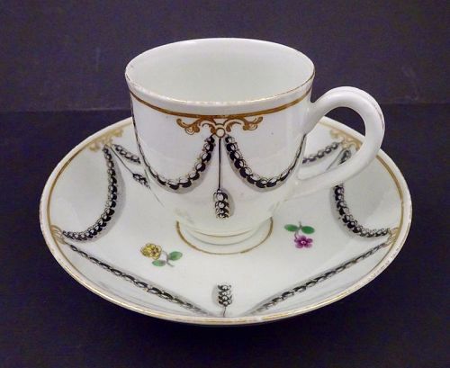 Worcester England Coffee Cup & Saucer, 18th C.