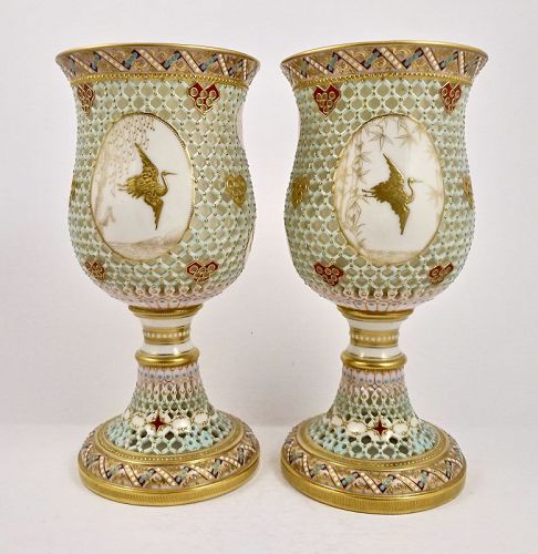 Antique Worcester Goblets/Chalices, Double Walled, Japanesque