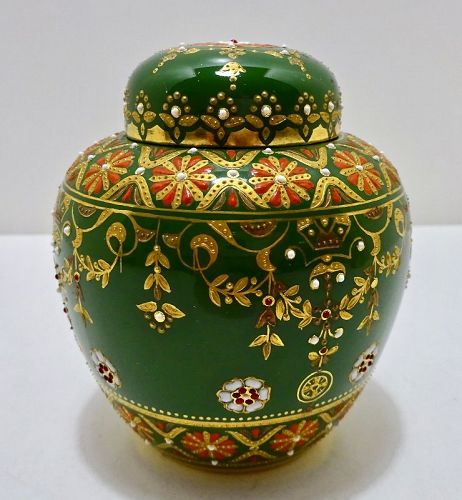 Antique Coalport Lidded Vase or Ginger Jar, Jeweled