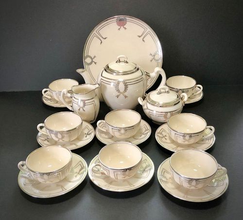 Antique Lenox Silver Overlay Tea Set for 8