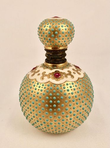 Antique Coalport Jeweled & Enameled Perfume Bottle