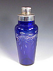 Vintage Cobalt Blue & Clear Crystal Cocktail Shaker