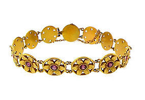 Victorian Art Nouveau 14K Gold & Ruby Floral Bracelet