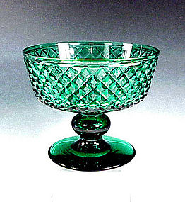 Signed Hawkes Solid Green American Cut Glass Compote