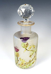Saint Louis Art Nouveau Etched Cameo Glass & Enamel Perfume Bottle