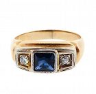 Gentleman's Art Deco 14K Gold, Sapphire & Diamond Ring
