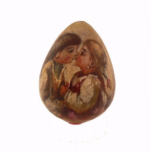 Imperial Russian Polychrome Kissing Couple Wooden Easter Egg