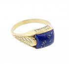 14K Gold Art Deco Egyptian Revival Lapis Man's Ring