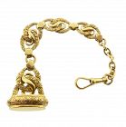 Victorian 18K Chased Gold Watch Fob & Watch Chain