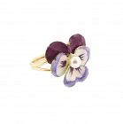 Enameled 14K Gold & Pearl Pansy Conversion Ring