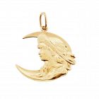 Art Nouveau 14K Gold Woman & Crescent Moon Pendant