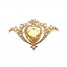 Murrle, Bennett & Co. Art Nouveau 15K Gold Citrine Pearl Crowned Heart