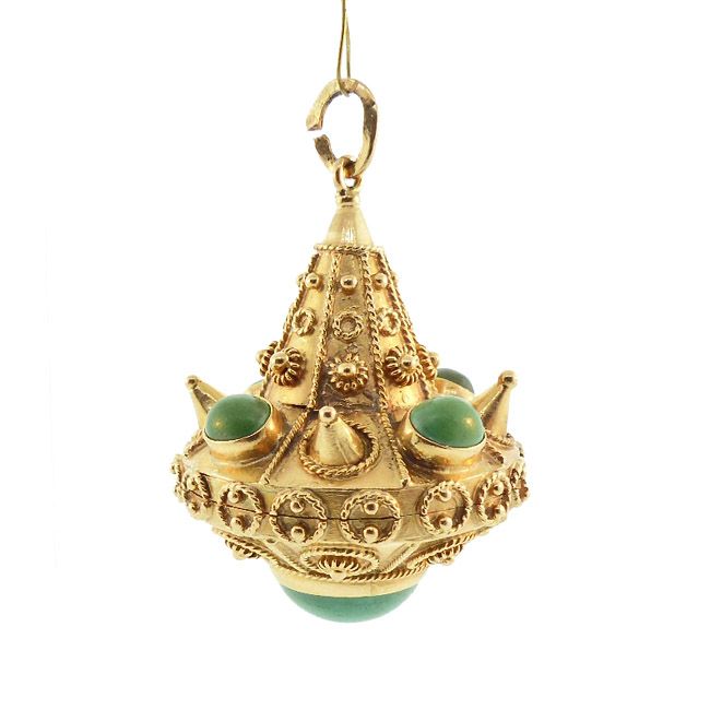 Etruscan 18K Gold & Turquoise Large Charm / Pendant Secret Compartment