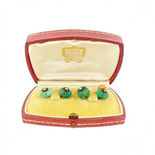 Cartier Art Deco Platinum Emerald Diamond Onyx Cufflinks