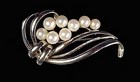 Signed Mikimoto Pearl & Sterling Silver Brooch